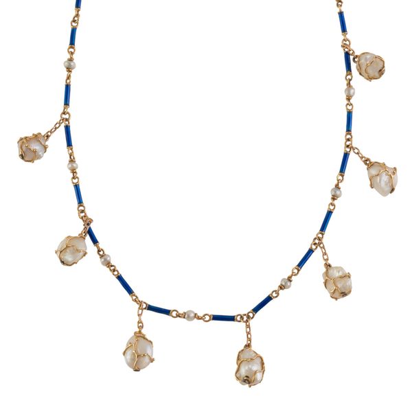 A PEARL AND ENAMEL NECKLACE