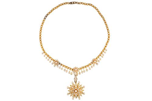 A LATE VICTORIAN PEARL NECKLACE AND MATCHING PENDANT BROOCH (3)