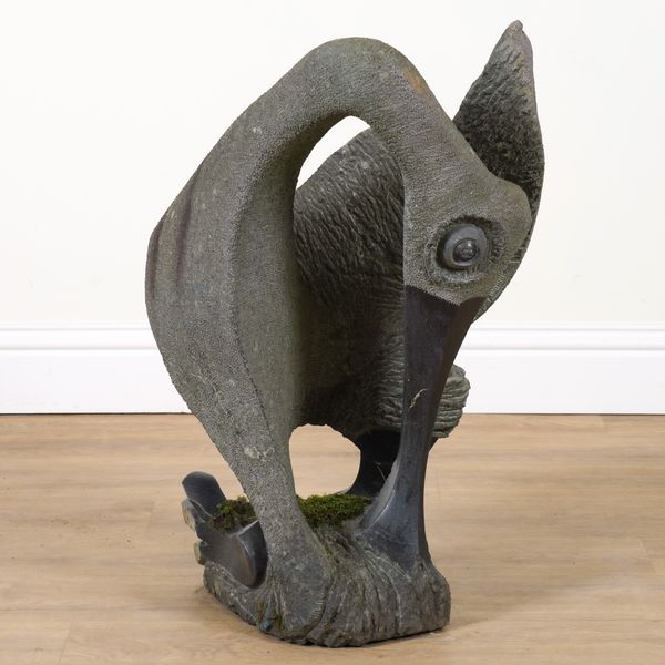 AN ABSTRACT POLISHED GRANITE PELICAN GARDEN FIGURE