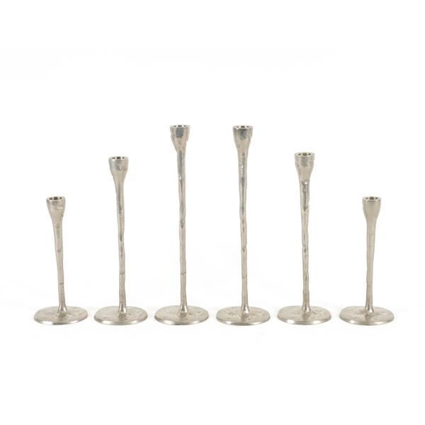 THREE PAIRS OF ALLOY CANDLESTICKS (6)