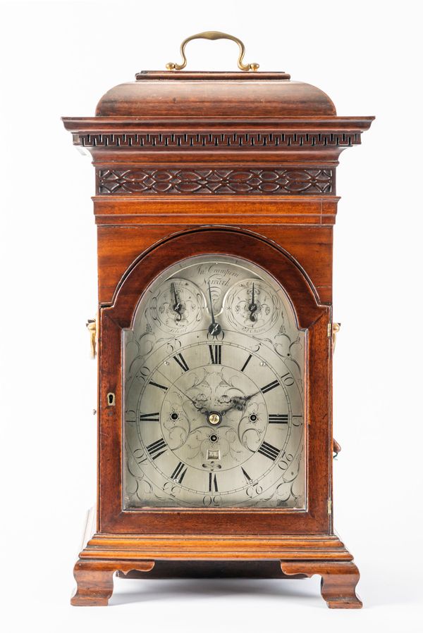 A MAHOGANY MUSICAL HOUR STRIKING TABLE CLOCK