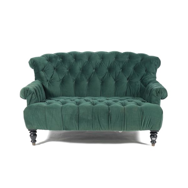 COACH HOUSE; A PAIR OF BUTTONBACK FOREST GREEN UPHOLSTERED SOFAS (4)