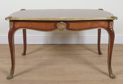 A LOUIS XV STYLE GILT METAL MOUNTED PARQUETRY KINGWOOD LOW CENTRE TABLE