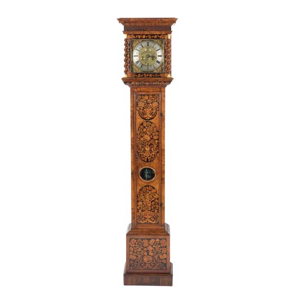 A GOOD WILLIAM III WALNUT AND MARQUETRY LONGCASE CLOCK WITH 10IN. DIAL AND BOLT AND SHUTTER MAINTAINING POWER