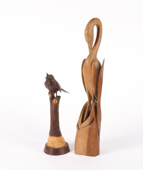 RALPH WILLIAMS (BRITISH): TWO CARVED WOODEN BIRD SCULPTURES WITH CERTIFICATES (2)