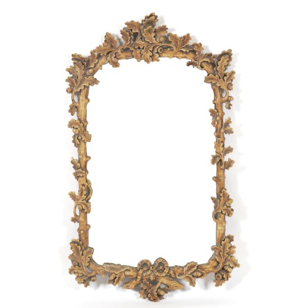 A GEORGE III STYLE RECTANGULAR RESIN MOULDED MIRROR WITH ACORN AND LEAF DECORATION
