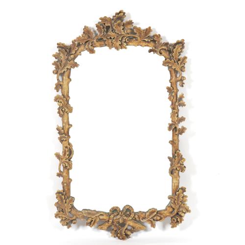 A GEORGE III STYLE RECTANGULAR RESIN MOULDED MIRROR WITH ACORN AND LEAF DECORATION