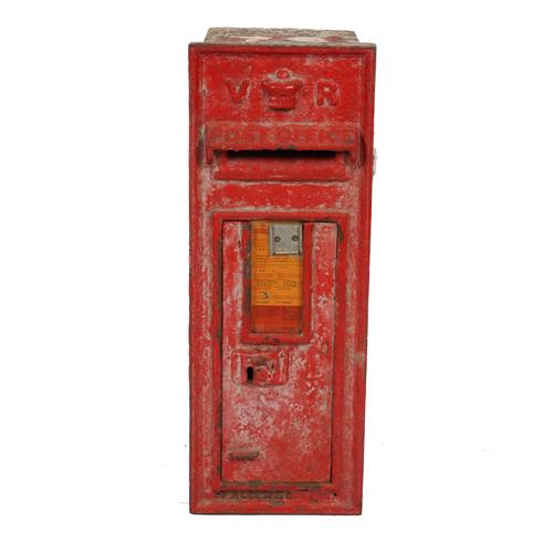 A VICTORIAN WALL MOUNTED PAINTED CAST IRON POST BOX