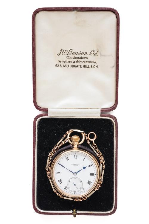 A J.W.BENSON 9CT GOLD CASED, KEYLESS WIND, OPENFACED GENTLEMAN'S POCKET WATCH
