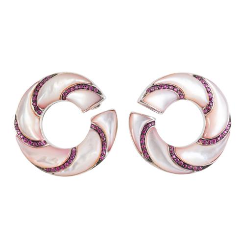 A PAIR OF MOTHER-OF-PEARL AND RUBY EARRINGS (4)