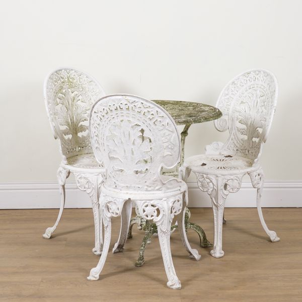 A SET OF THREE WHITE PAINTED CAST ALUMINIUM PATIO CHAIRS (4)