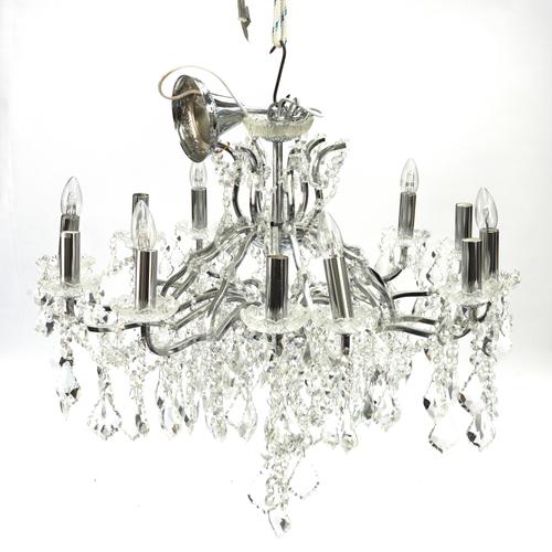 A 20TH CENTURY CUT GLASS TWELVE BRANCH CHANDELIER