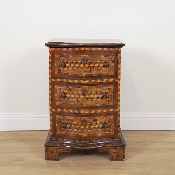 AN 18TH CENTURY ITALIAN PARQUETRY INLAID SERPENTINE SIDE CUPBOARD