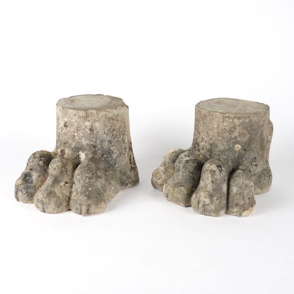 A PAIR OF LATE 19TH/20TH CENTURY CARVED LIMESTONE LIONS PAWS (2)