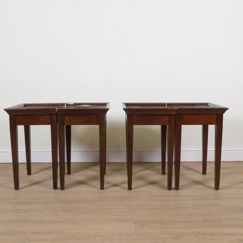 TWO PAIRS OF 20TH CENTURY MAHOGANY GALLERIED SIDE TABLES (4)