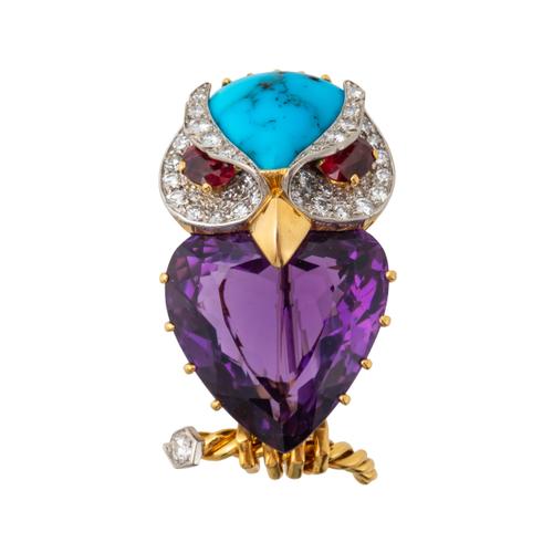 A 1960'S CARTIER OWL BROOCH
