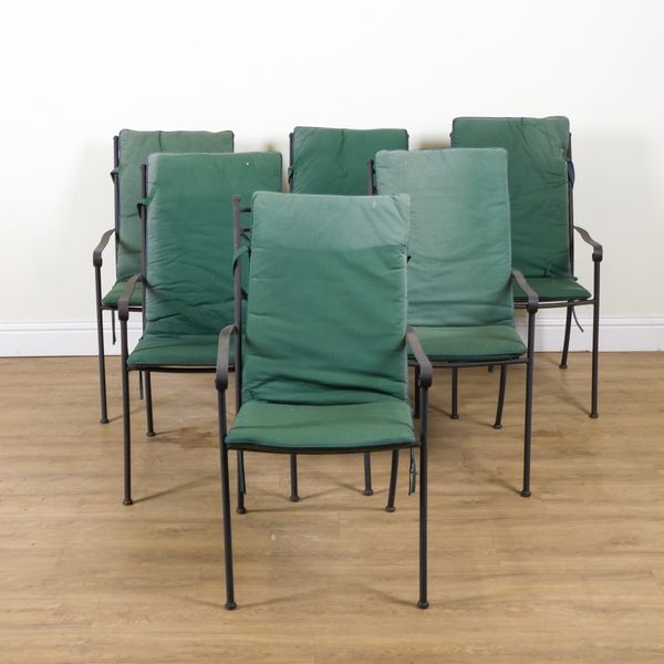 NEPTUNE; A SET OF SIX BLACK METAL GARDEN ARMCHAIRS (8)
