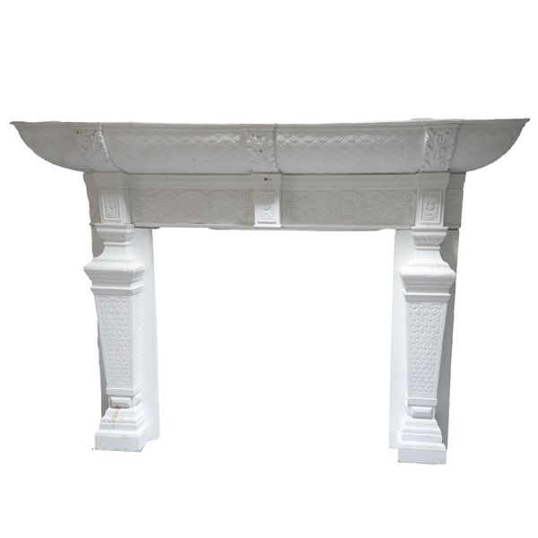 A LARGE WHITE PAINTED PINE FIRE SURROUND