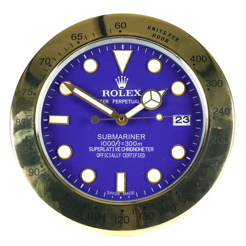 TWO METAL WALL CLOCKS IN THE STYLE OF A ROLEX SUBMARINER AND A METAL WALL CLOCK IN THE STYLE OF A ROLEX GMT MASTER II (3)
