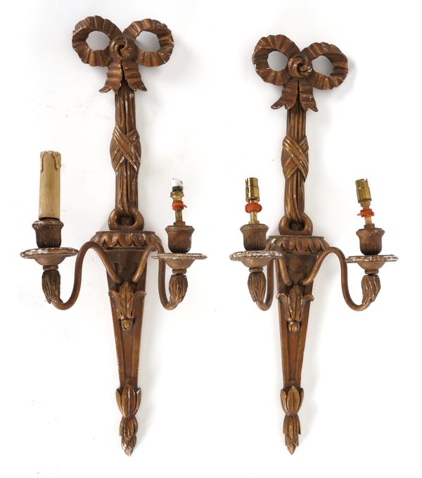 A PAIR OF NEO-CLASSICAL STYLE GILTWOOD TWIN LIGHT WALL APPLIQUES (2)