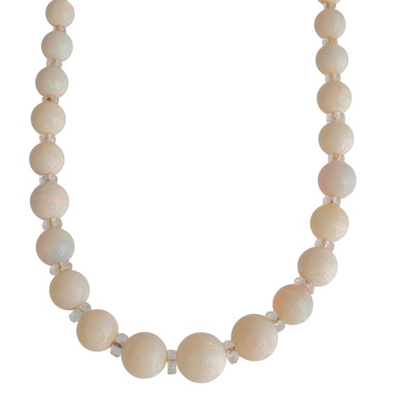 A SINGLE ROW NECKLACE OF GRADUATED SPHERICAL OPAL BEADS