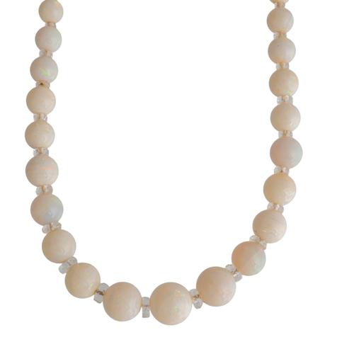 A SINGLE ROW NECKLACE OF GRADUATED SPHERICAL OPAL BEADS