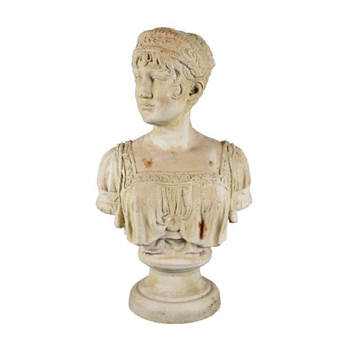 A WHITE PAINTED CAST-IRON PORTRAIT BUST OF A NEO-CLASSICAL WOMAN