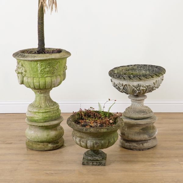THREE VARIOUS RECONSTITUTED STONE JARDINIERES (5)
