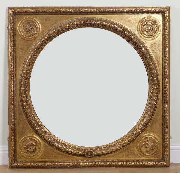 A LATE 19TH CENTURY GILTWOOD SQUARE MIRROR