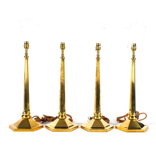 VAUGHAN DESIGNS:  A SET OF FOUR POLISHED LACQUERED BRASS HEXAGONAL ‘CALSHOT’ TABLE LAMPS (4)