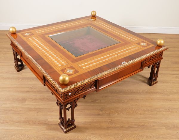 PROVASI: A LARGE MOTHER-OF-PEARL, SATINWOOD AND MAHOGANY SQUARE COFFEE TABLE