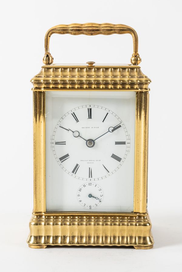 AN UNUSUAL FRENCH BRASS PETITE SONNERIE STRIKING AND REPEATING CARRIAGE CLOCK WITH DUPLEX ESCAPEMENT