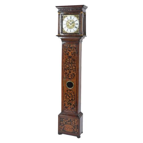 A WILLIAM III WALNUT AND FLORAL MARQUETRY MONTH-GOING STRIKING LONGCASE CLOCK WITH 11IN. DIAL & BOLT-AND-SHUTTER MAINTAINING POWER