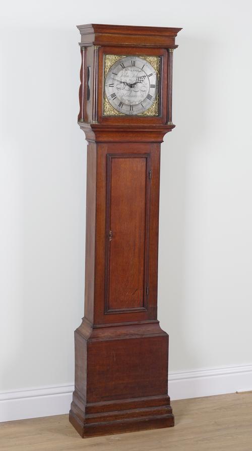 A GEORGE III OAK 30-HOUR LONGCASE CLOCK