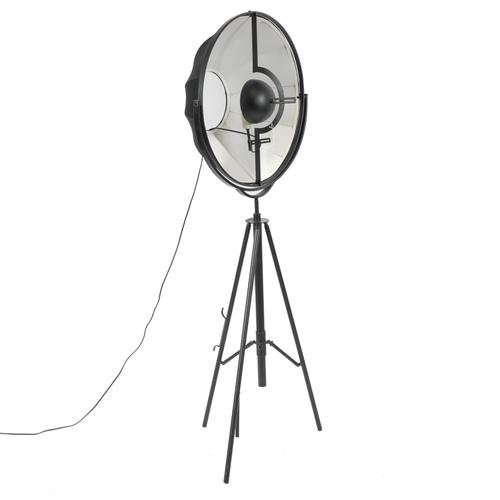 A BLACK FLOOR STANDING SEARCH STYLE LAMP