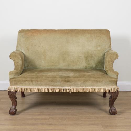 A GEORGE II STYLE UPHOLSTERED SOFA