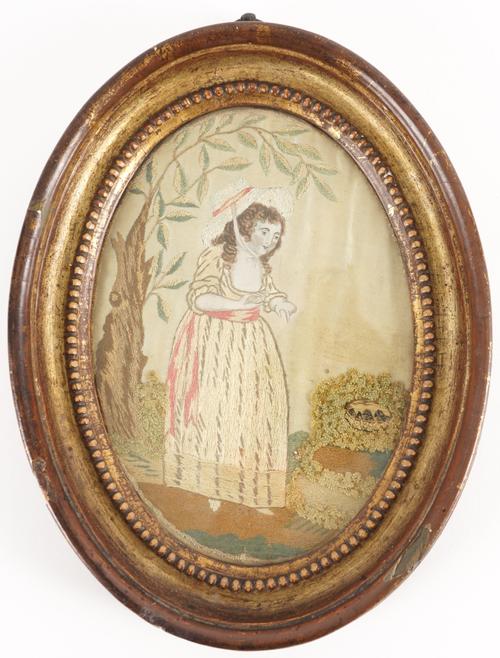 A GEORGE III NEEDLEWORK SAMPLER BY GRACE WALLIS AND TWO REGENCY SILKWORK PICTURES (3)