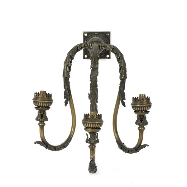 A SET OF FOUR METAL THREE BRANCH WALL LIGHTS (4)