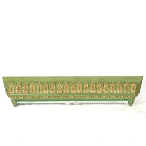 A SET OF FOUR MODERN GREEN PAINTED PARCEL GILT WINDOW PELMETS (4)