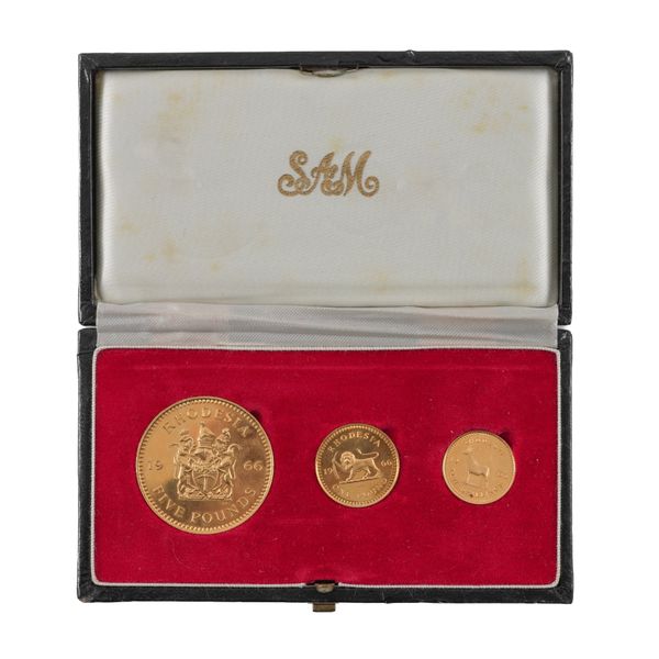 A RHODESIA THREE COIN GOLD PROOF SET 1966