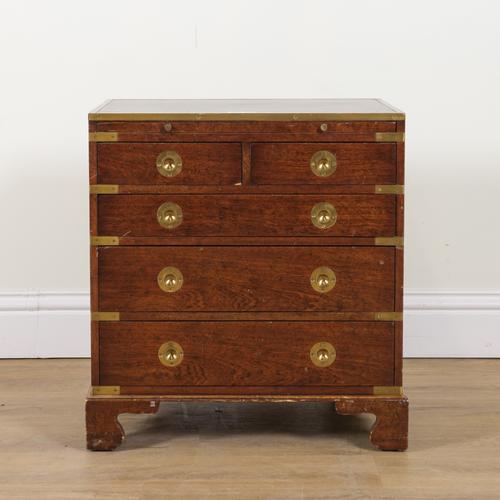 A SMALL 20TH CENTURY BRASS BOUND HARDWOOD CAMPAIGN STYLE CHEST