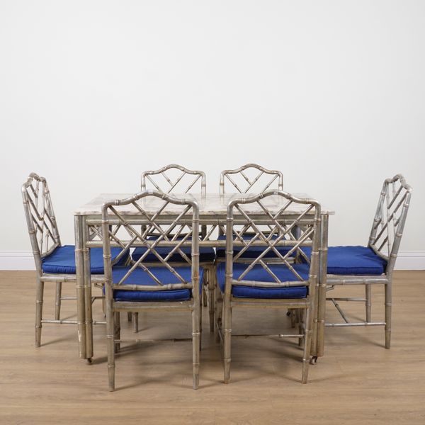 A RECTANGULAR MARBLE TOPPED DINING TABLE (7)