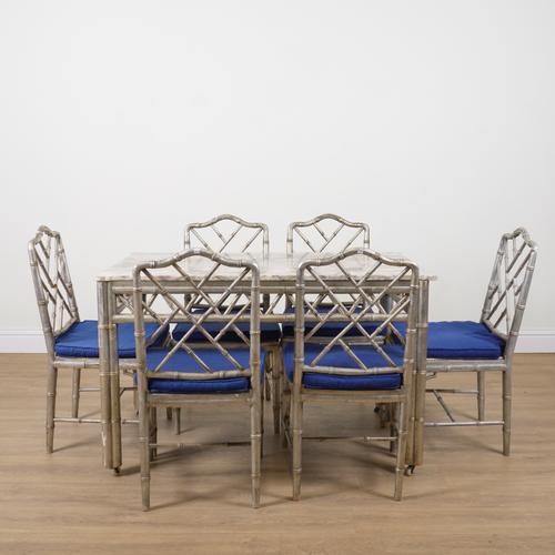 A RECTANGULAR MARBLE TOPPED DINING TABLE (7)