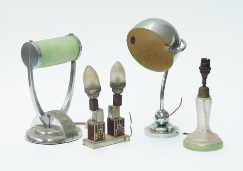 AN ART DECO CHROME-PLATED AND GREEN OPAQUE GLASS DESK LAMP (4)