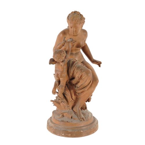 MATHURIN MOREAU (FRANCE 1822 - 1912): A TERRACOTTA SCULTPED GROUP OF VENUS AND CUPID