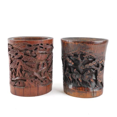 TWO CHINESE BAMBOO BRUSH POTS (2)