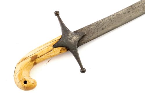 AN MAMELUKE TYPE SABRE WITH CURVED BLADE AND IVORY HILT