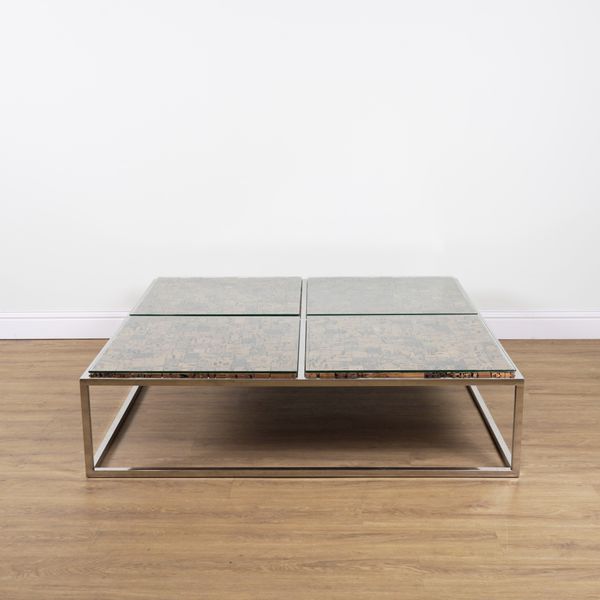 A 20TH CENTURY CHROME SQUARE COFFEE TABLE