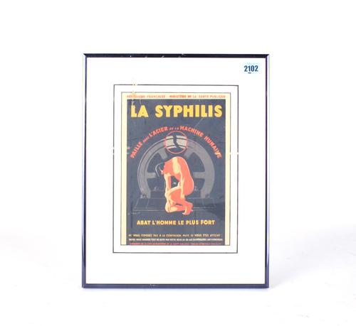 ANDRE WILQUIN, A MID 20TH CENTURY FRENCH SYPHILIS POSTER (SYPHILIS KILLS THE STRONGEST MAN)