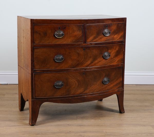 A 19TH CENTURY MAHOGANY BOWFRONT FOUR DRAWER CHEST